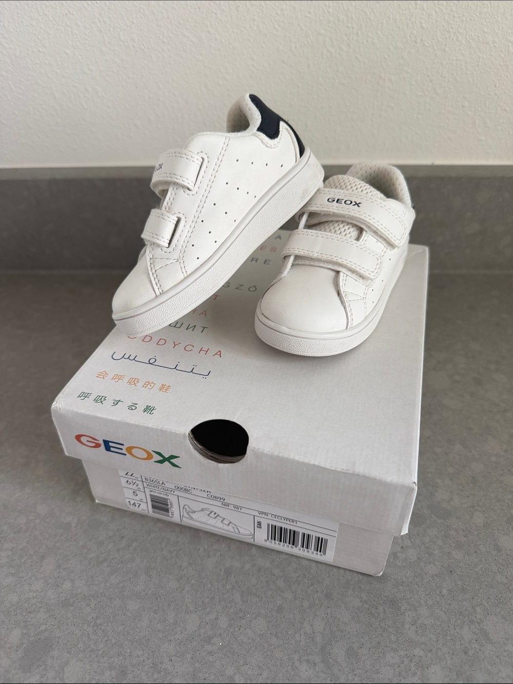 Geox White Kids Sneakers with Navy Heel